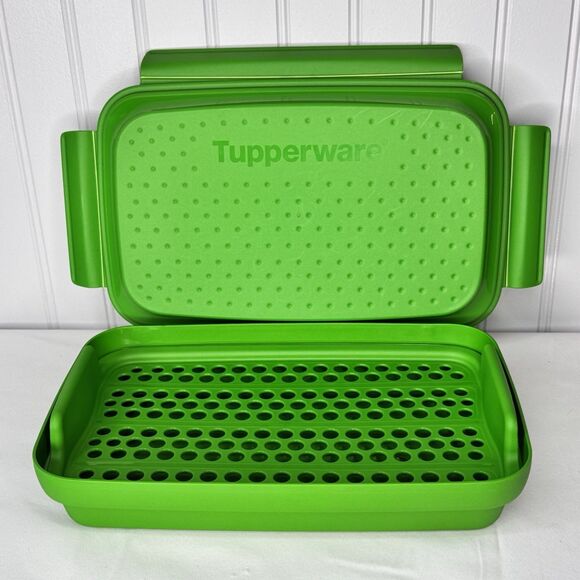 Tupperware Rectangle Smart Prep Marinate Flip & Shake Breader Green Green 3pc - Picture 2 of 8